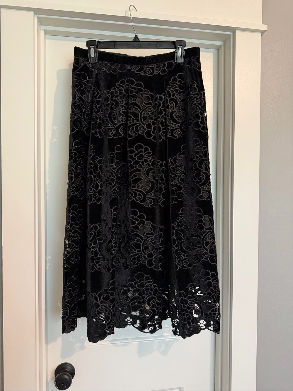 Antonio Melani Black velvet Eyelet A-Line Midi Skirt